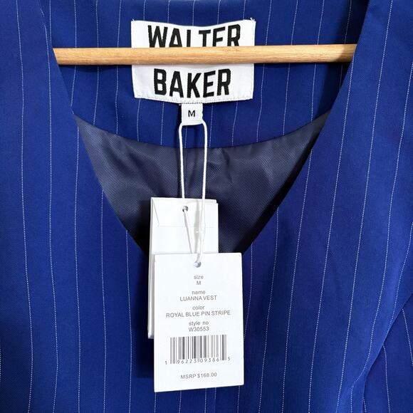 WALTER BAKER Luanna Vest Size Medium Royal Blue Pin Stripe Preppy Academia - Picture 2 of 7